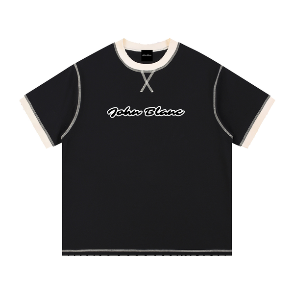 JOHN BLANC — Stitched Block Tee, black and apricot