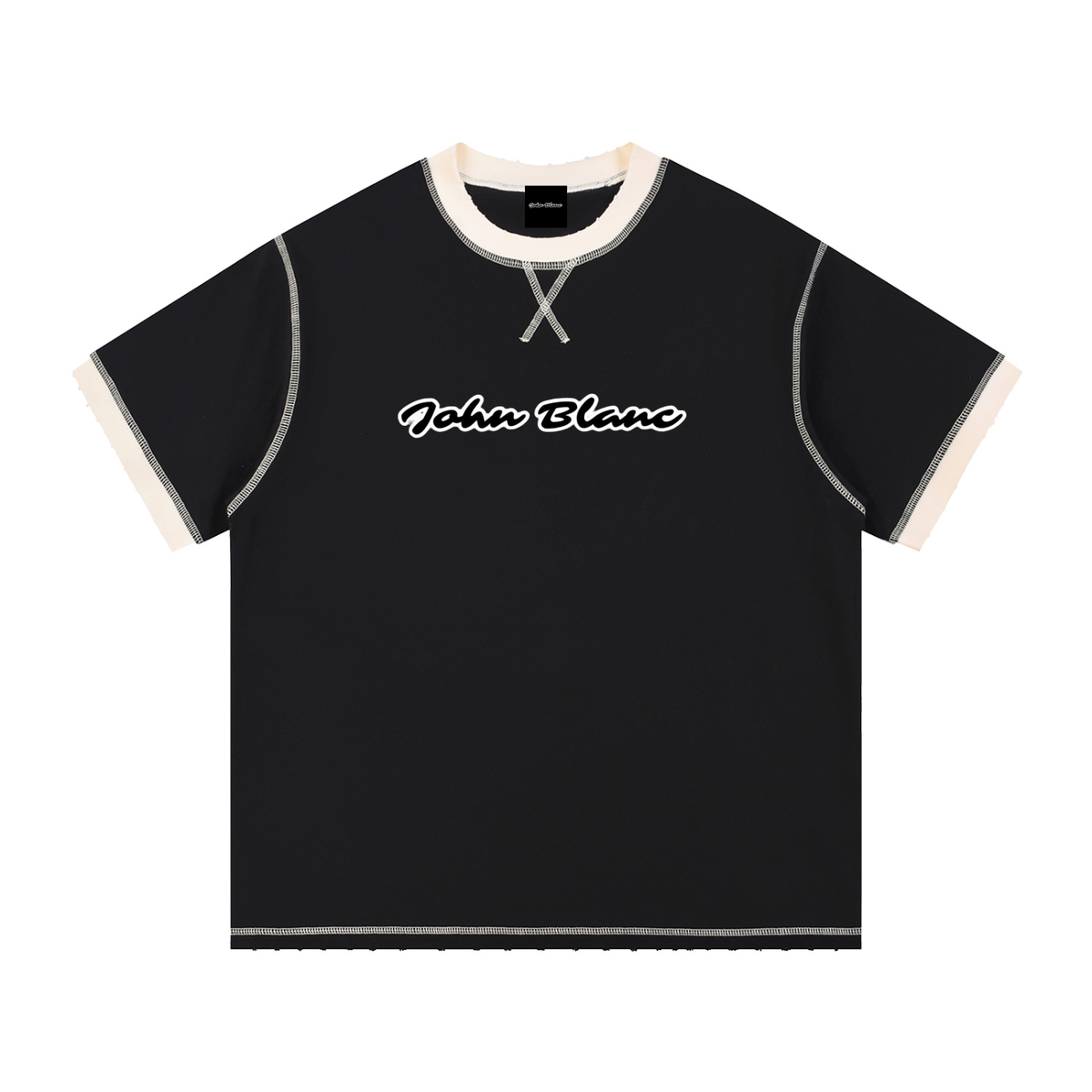 JOHN BLANC — Stitched Block Tee, black and apricot