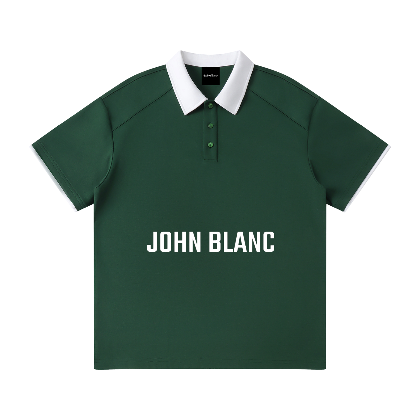 Classic ODMPOD Polo John shirt in navy with a collar, short sleeves, and button placket, displayed on a hanger.
