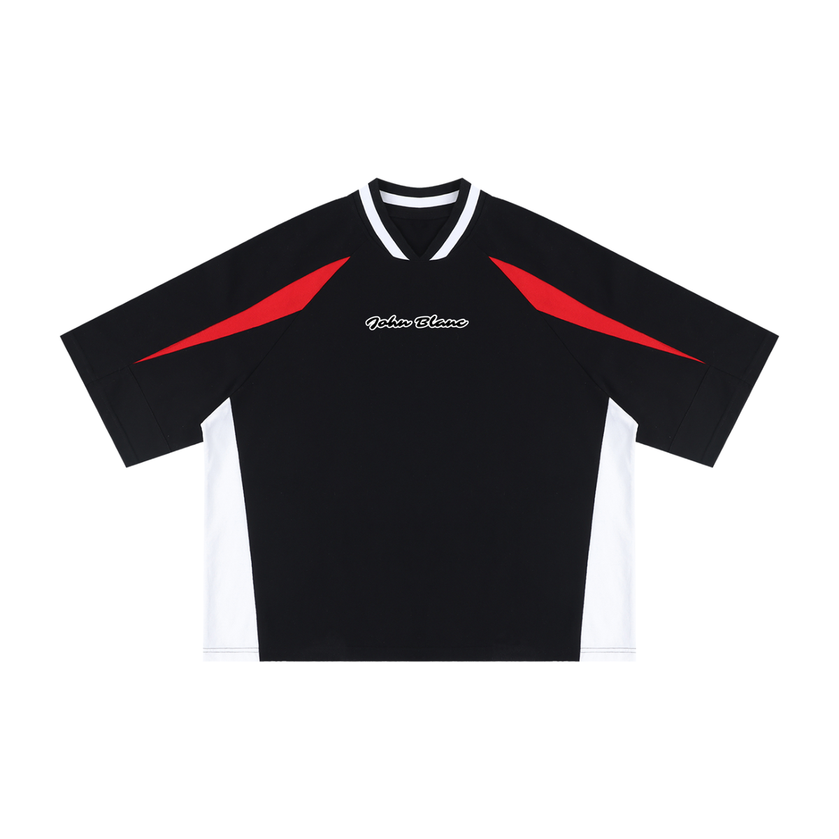 JOHN BLANC — Oversized V-Neck Tee, black and white