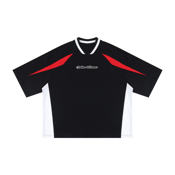 JOHN BLANC — Oversized V-Neck Tee, black and white