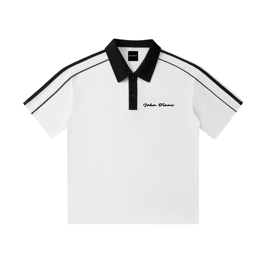 ODMPOD Blanc Polo shirt featuring a classic design, white fabric, and a collar, displayed on a mannequin.
